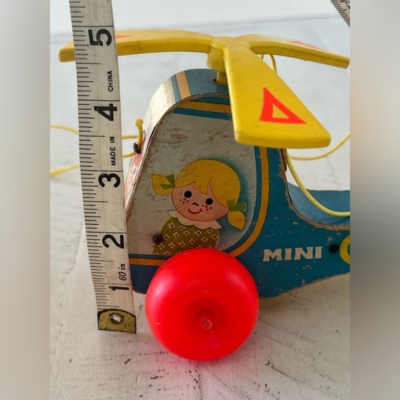 Vintage MINI-COPTER WHIRLYBIRD Fisher Price #448 Helicopter Wooden Pull Toy 1970 - Picture 9 of 9